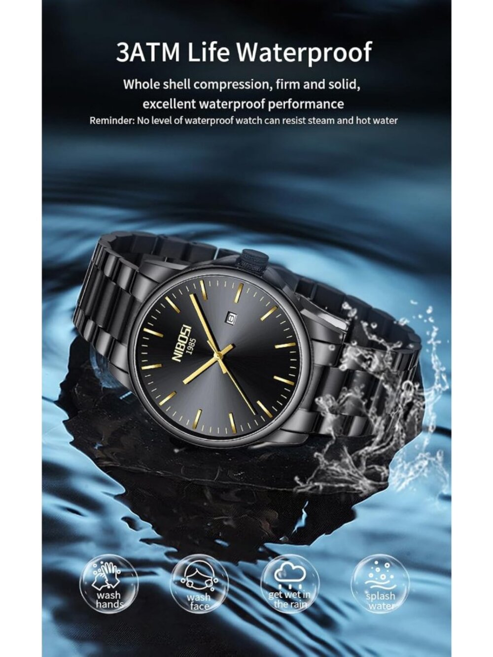 Stylish Men's Analog Quartz Watch - Waterproof Stainless Steel, Day & Date - Picture 8 of 9